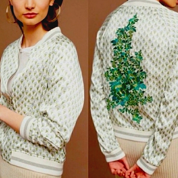 TINY EDITIONS For Anthropology | Silk Embroidered Bomber Jacket | Size Small - Picture 2 of 14